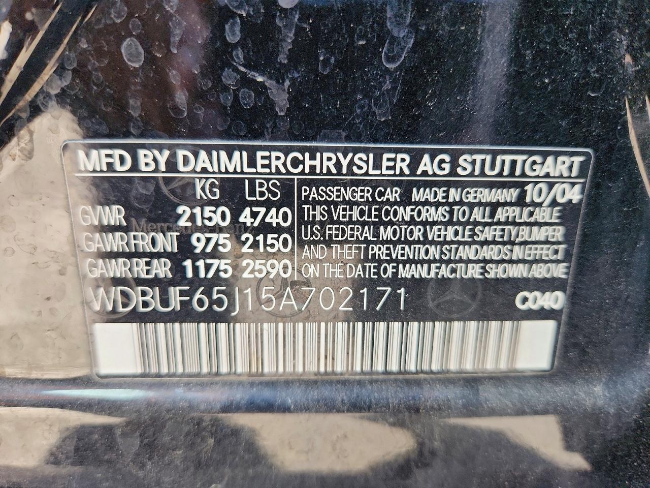 2005 Mercedes-benz E 320 Black vin: WDBUF65J15A702171