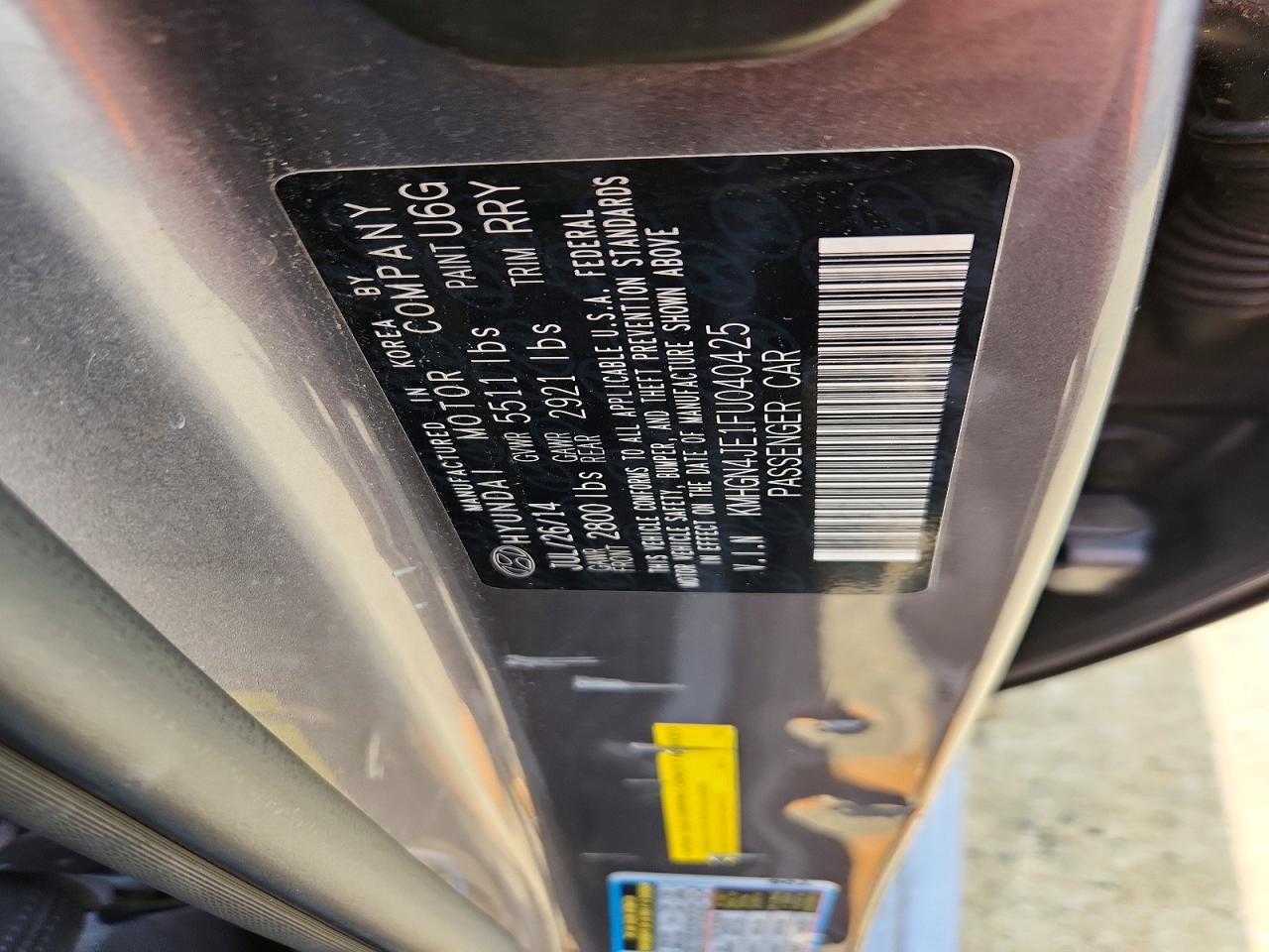 2015 Hyundai Genesis 3.8l Gray vin: KMHGN4JE1FU040425