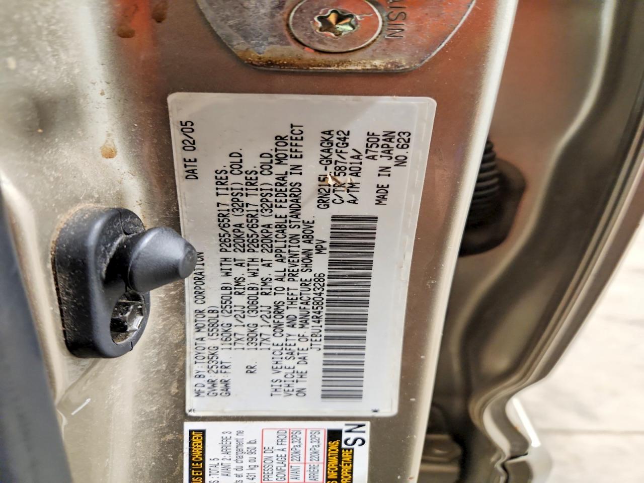 2005 Toyota 4runner Sr5 Tan vin: JTEBU14R458043286