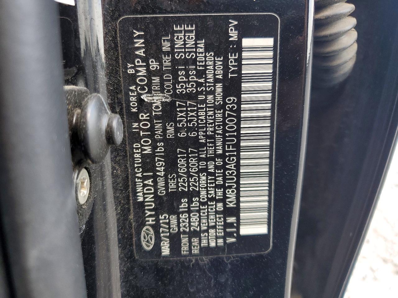 2015 Hyundai Tucson Se Black vin: KM8JU3AG1FU100739