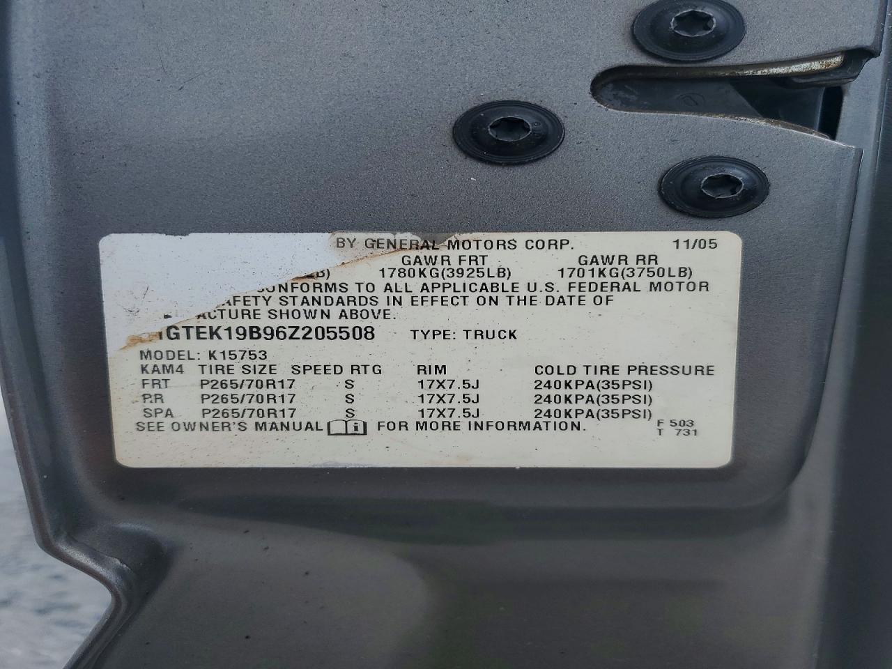 2006 Gmc New Sierra K1500 Tan vin: 1GTEK19B96Z205508