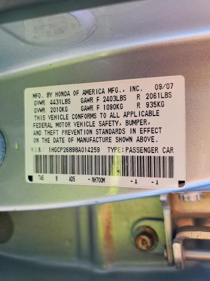 2008 Honda Accord Exl Silver vin: 1HGCP26898A014259
