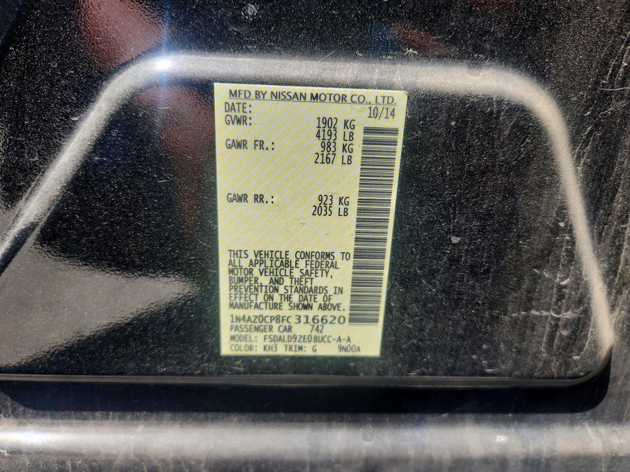 2015 Nissan Leaf Sv Black vin: 1N4AZ0CP8FC316620