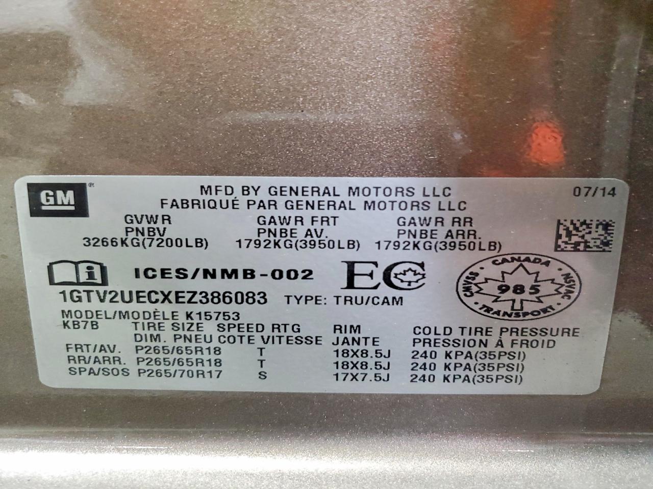 2014 Gmc Sierra K1500 Sle Tan vin: 1GTV2UECXEZ386083