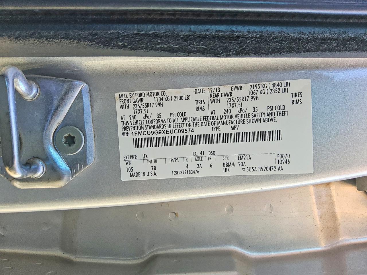 2014 Ford Escape Se Silver vin: 1FMCU9G9XEUC09574
