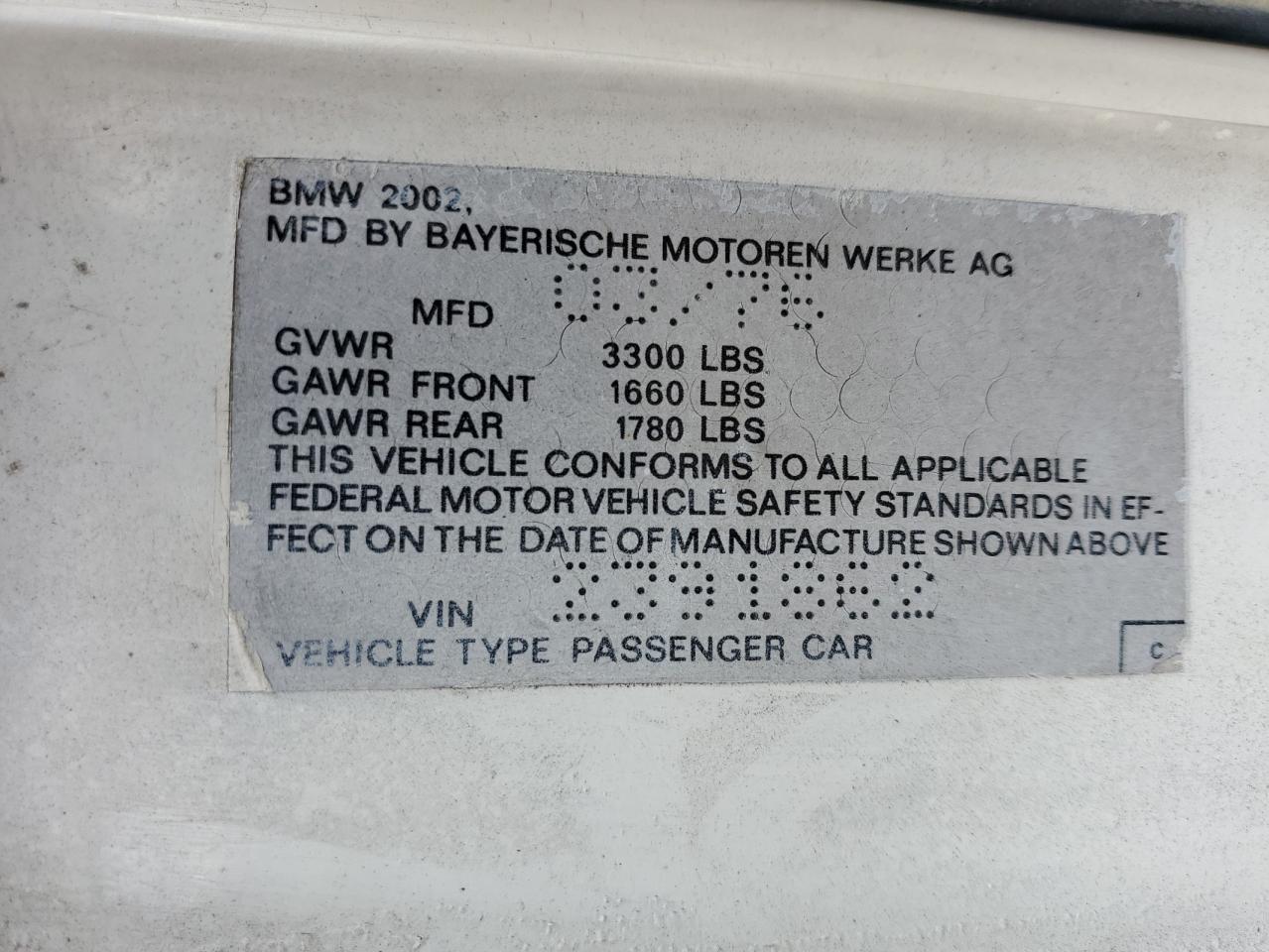 1976 Bmw 2002   Белый vin: 2391862