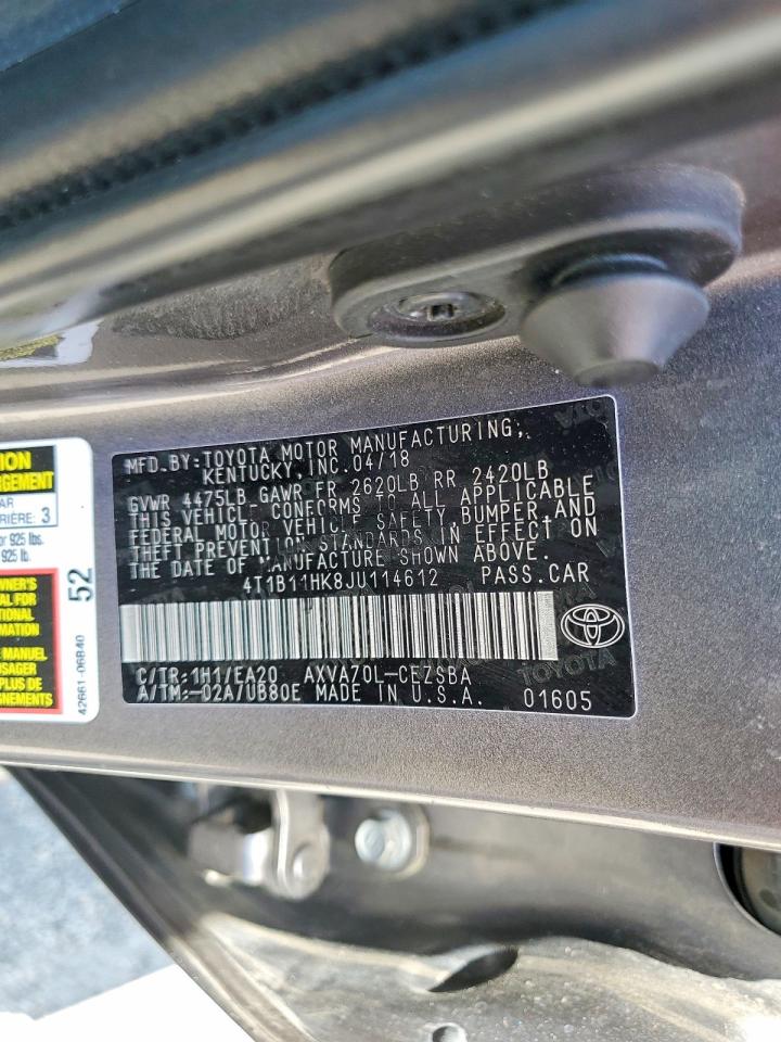 2018 Toyota Camry Se Серый vin: 4T1B11HK8JU114612