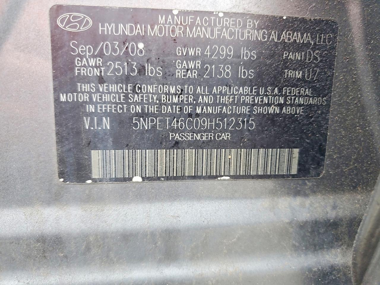 2009 Hyundai Sonata Gls Gray vin: 5NPET46C09H512315