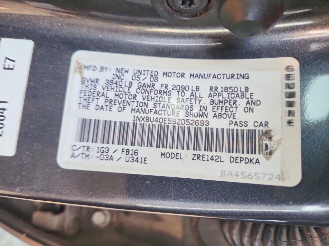 2009 Toyota Corolla Le Gray vin: 1NXBU40E59Z052693