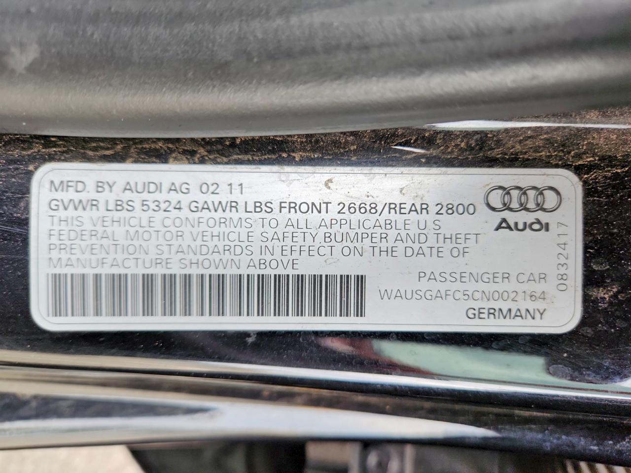 2012 Audi A7 Prestige Black vin: WAUSGAFC5CN002164