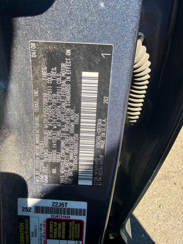 2008 Toyota Tundra Grade Blue vin: 5tfbv54188x067359