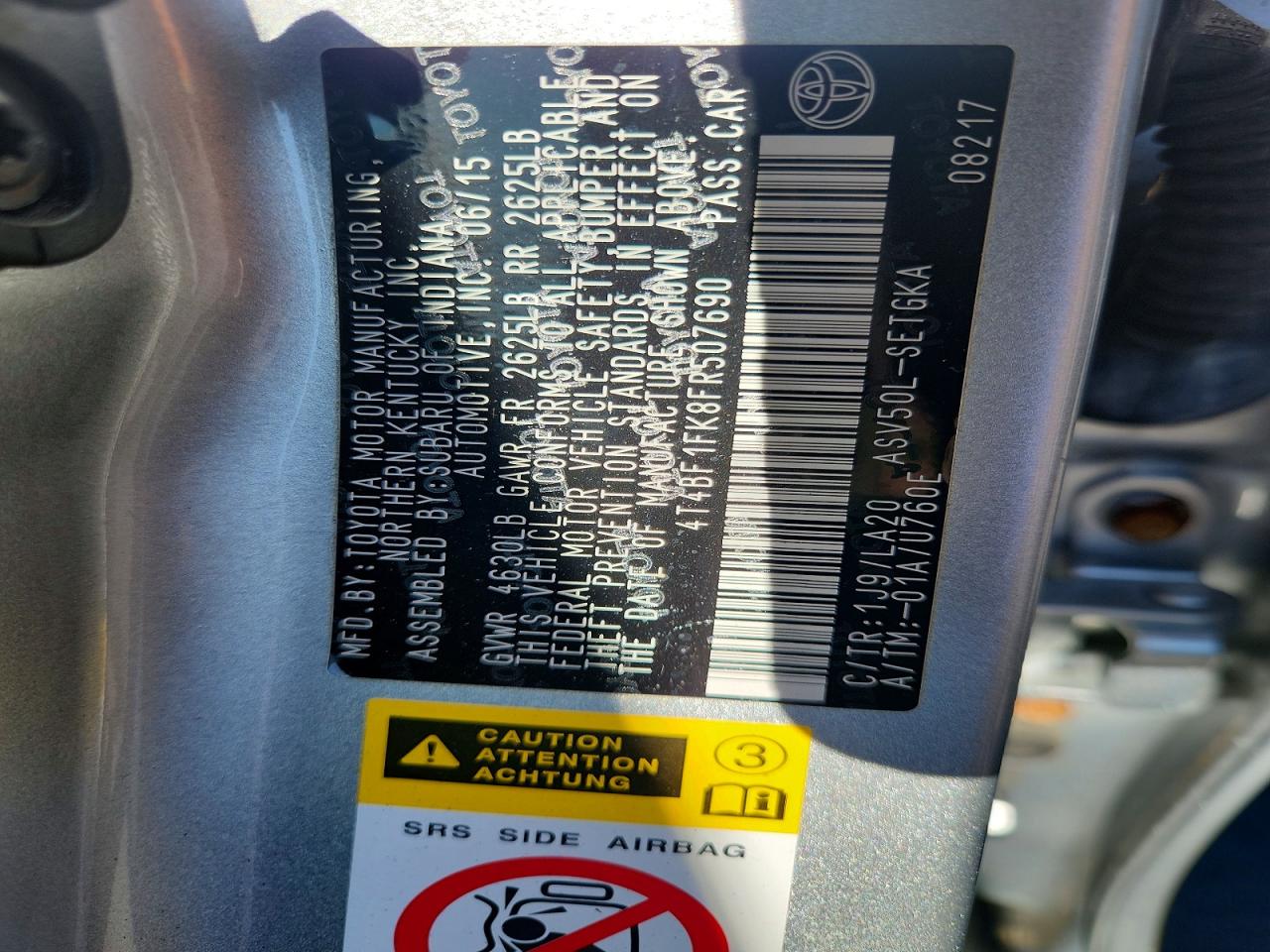2015 Toyota Camry Xle Silver vin: 4T4BF1FK8FR507690