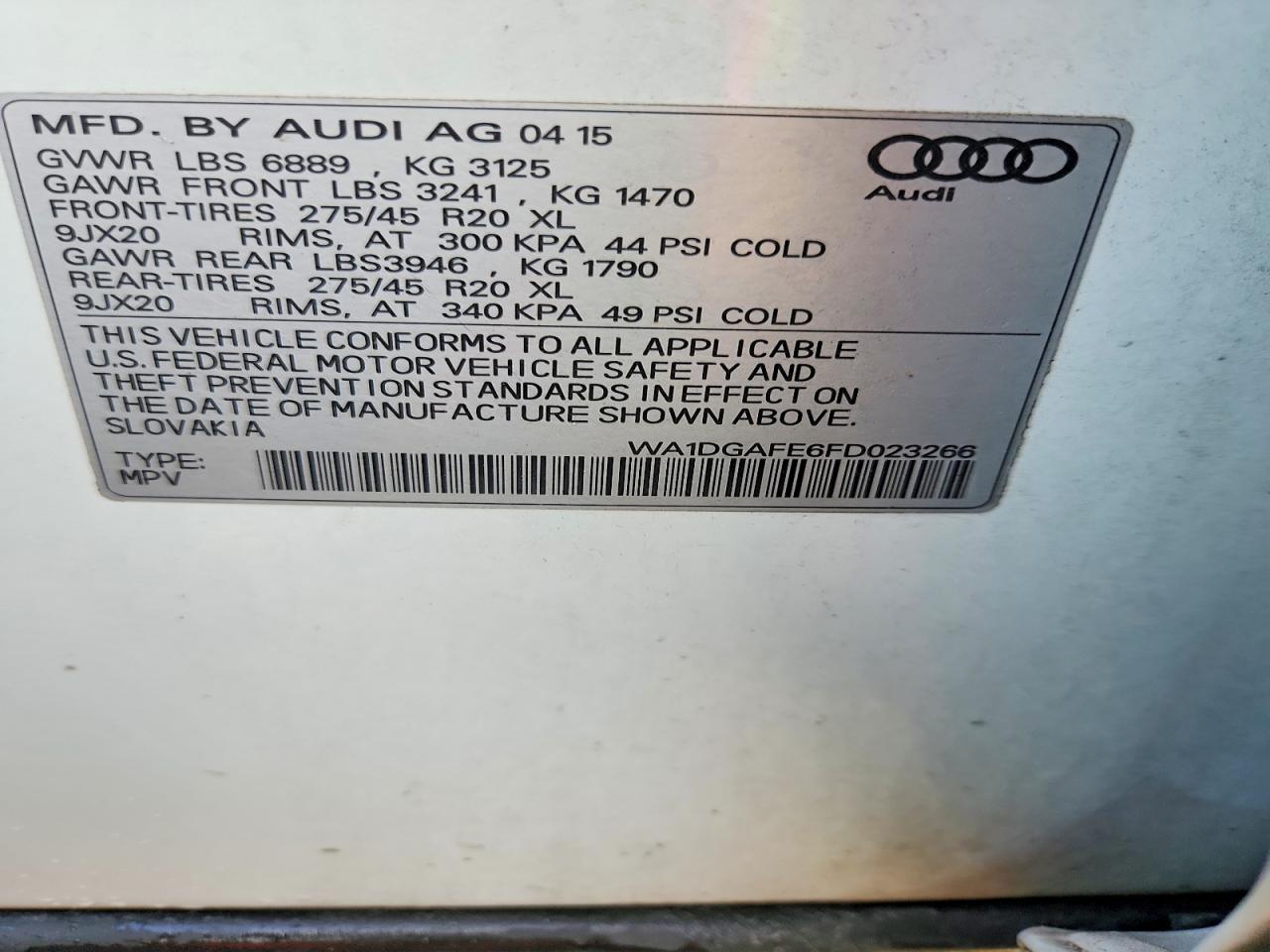 2015 Audi Q7 Prestige White vin: WA1DGAFE6FD023266
