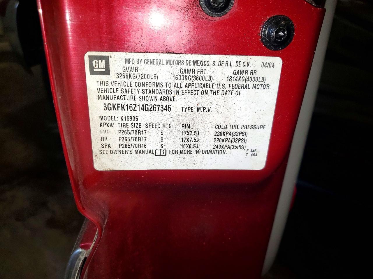 2004 Gmc Yukon Xl K1500 Maroon vin: 3GKFK16Z14G267346