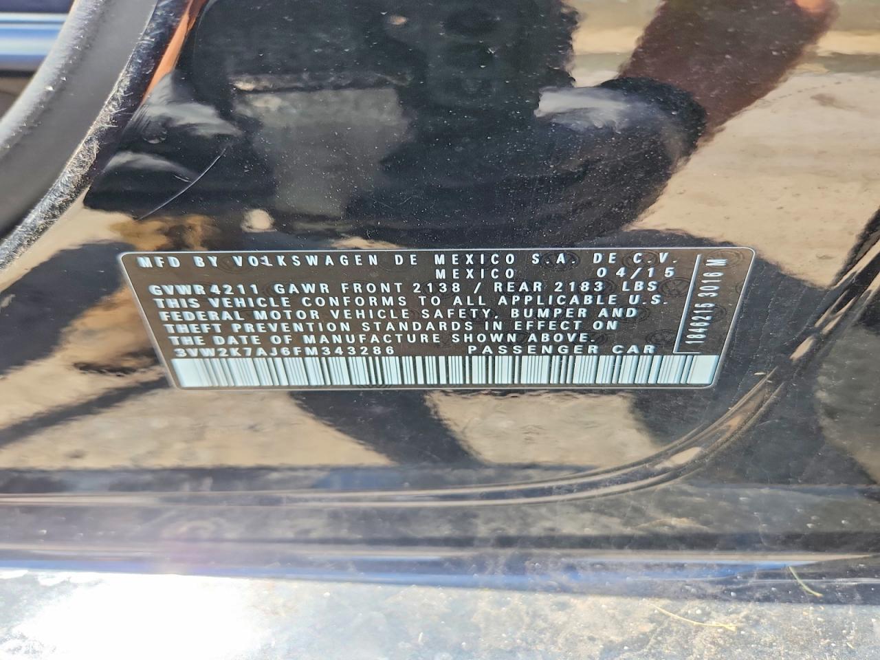 2015 Volkswagen Jetta Base Черный vin: 3VW2K7AJ6FM343286