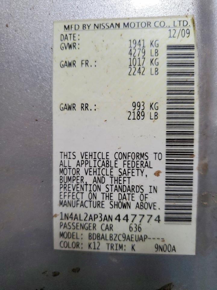 2010 Nissan Altima 2.5 Silver vin: 1N4AL2AP3AN447774