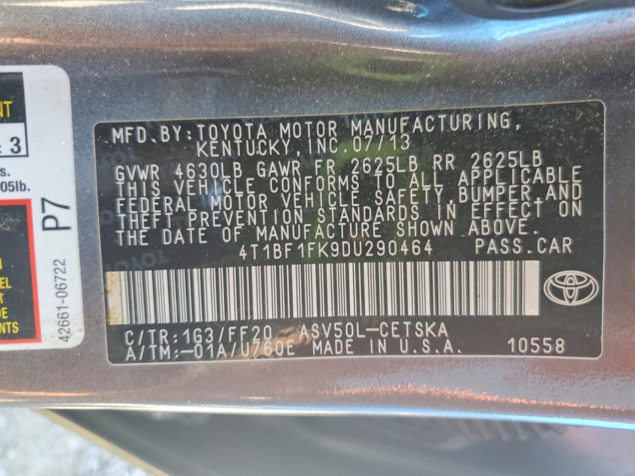 2013 Toyota Camry Se Серый vin: 4T1BF1FK9DU290464
