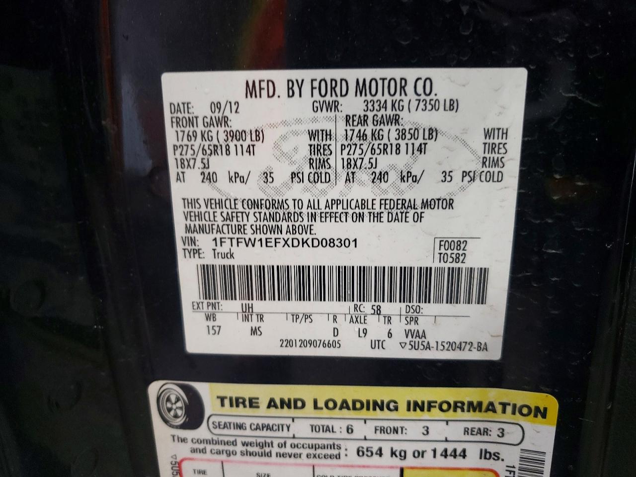 2013 Ford F150 Supercrew Black vin: 1FTFW1EFXDKD08301