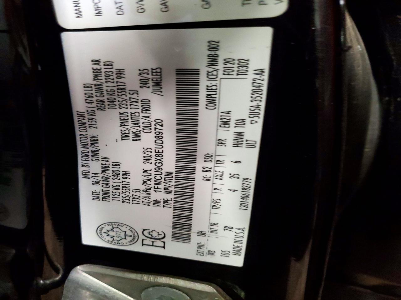 2014 Ford Escape Se Black vin: 1FMCU9GX8EUD89720
