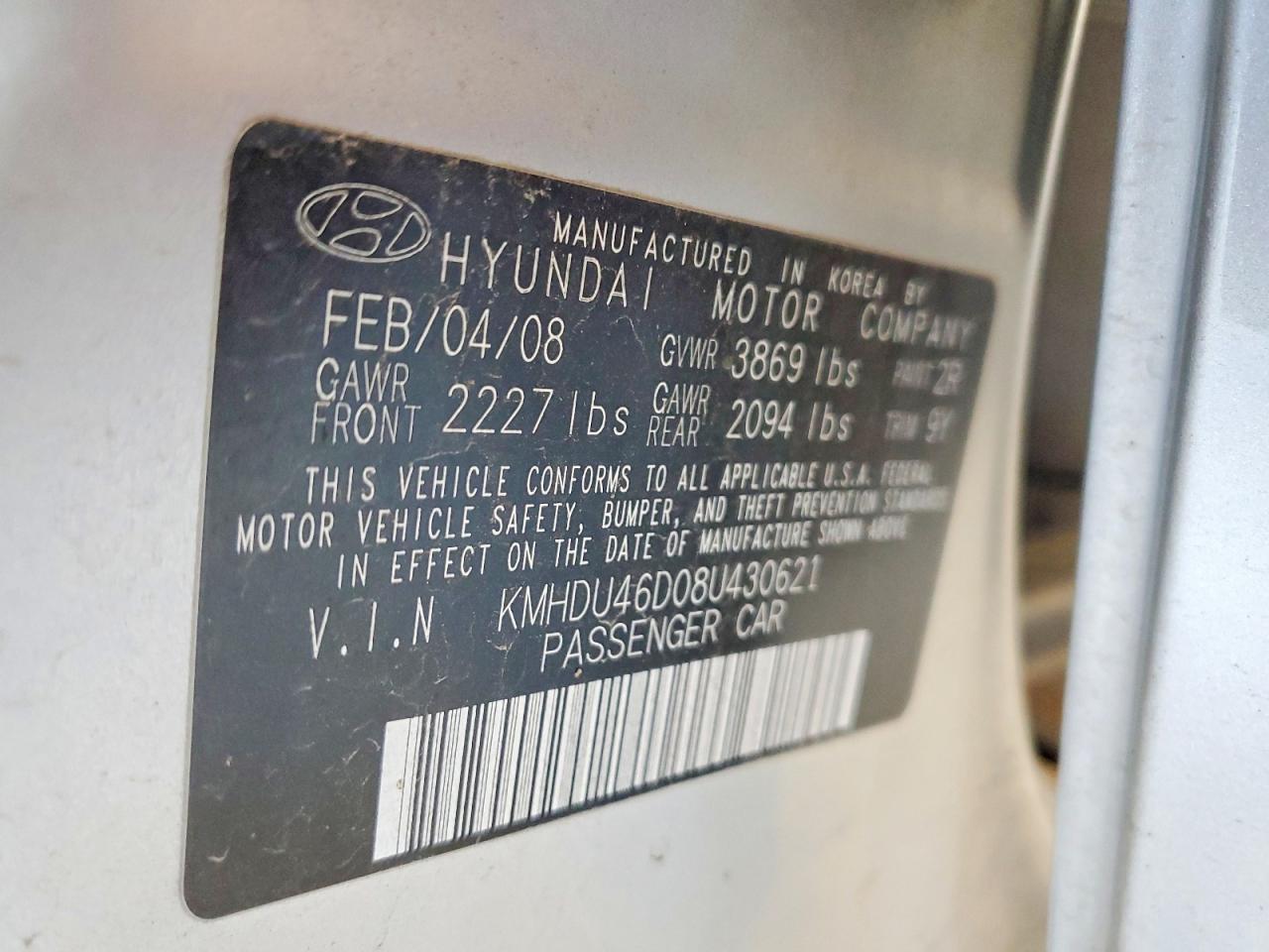 2008 Hyundai Elantra Gls Silver vin: KMHDU46D08U430621