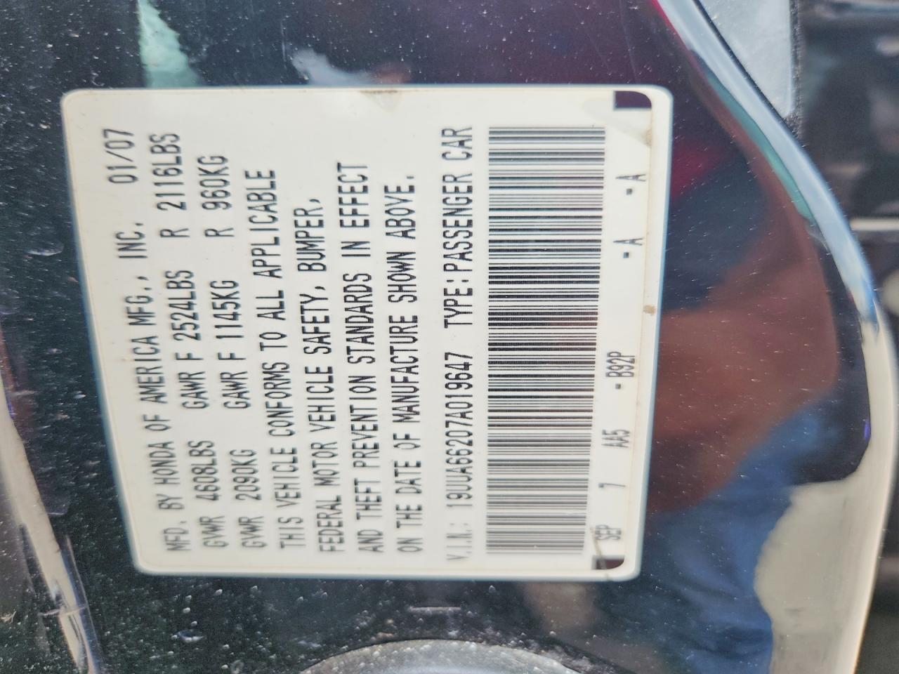 2007 Acura Tl Черный vin: 19UUA66207A019647