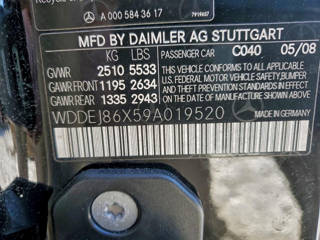 2009 Mercedes-benz Cl 550 4matic Black vin: WDDEJ86X59A019520