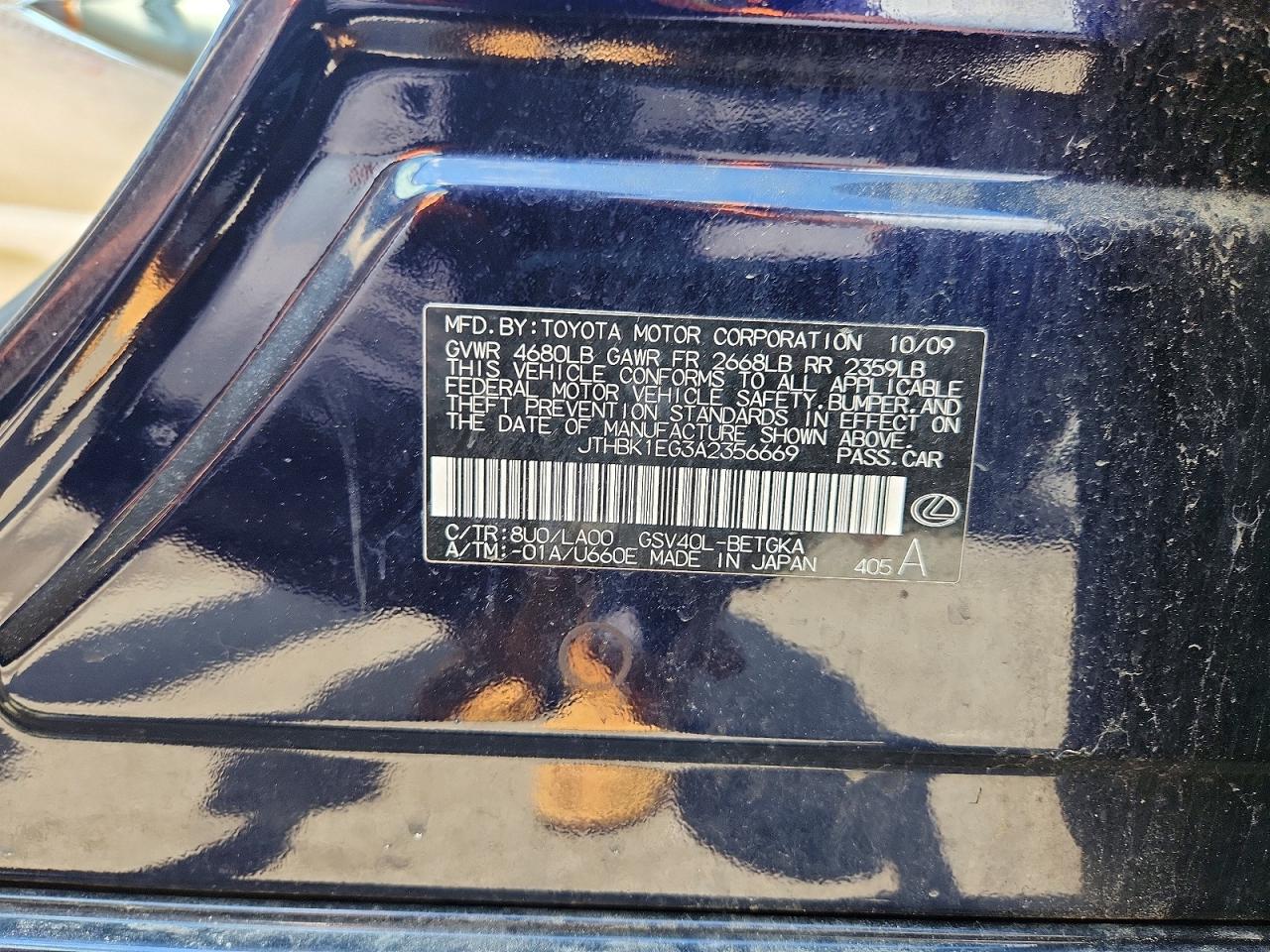 2010 Lexus Es 350 Charcoal vin: JTHBK1EG3A2356669