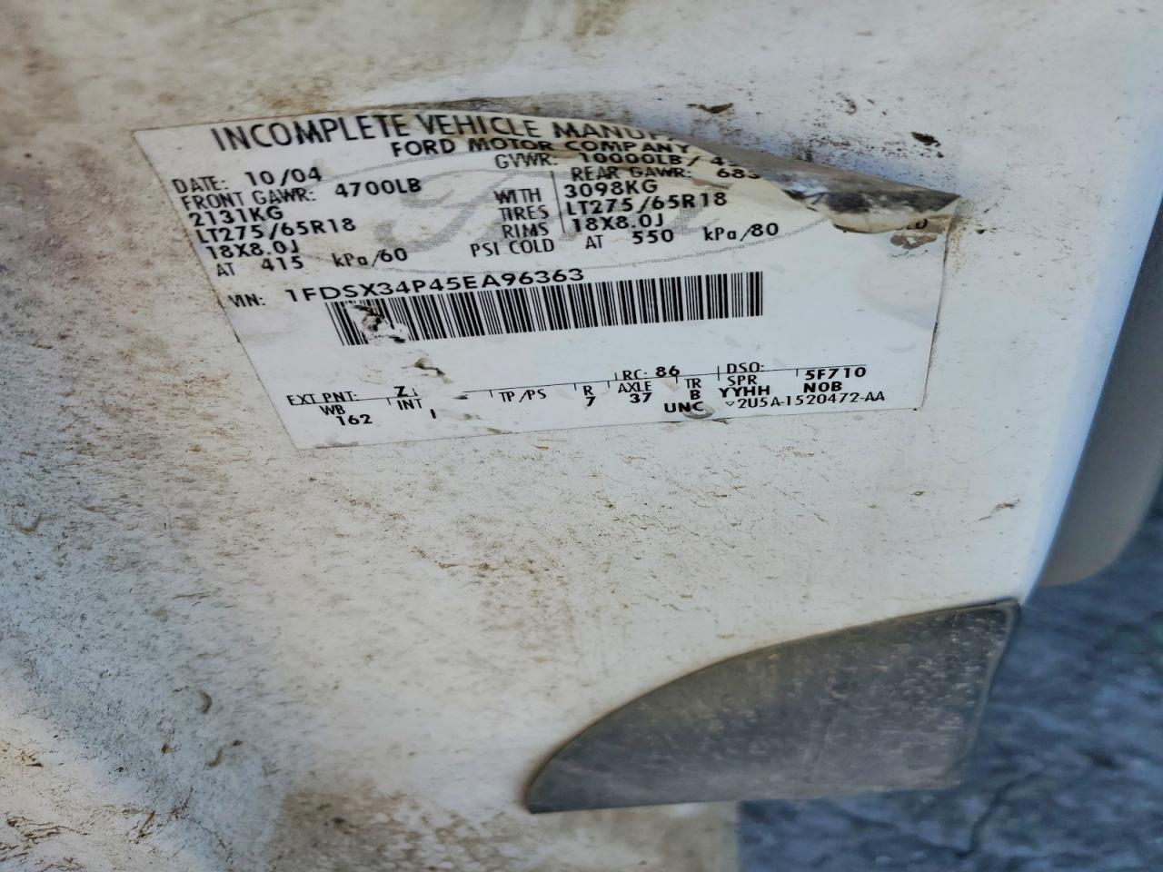 2005 Ford F350 Srw Super Duty White vin: 1FDSX34P45EA96363
