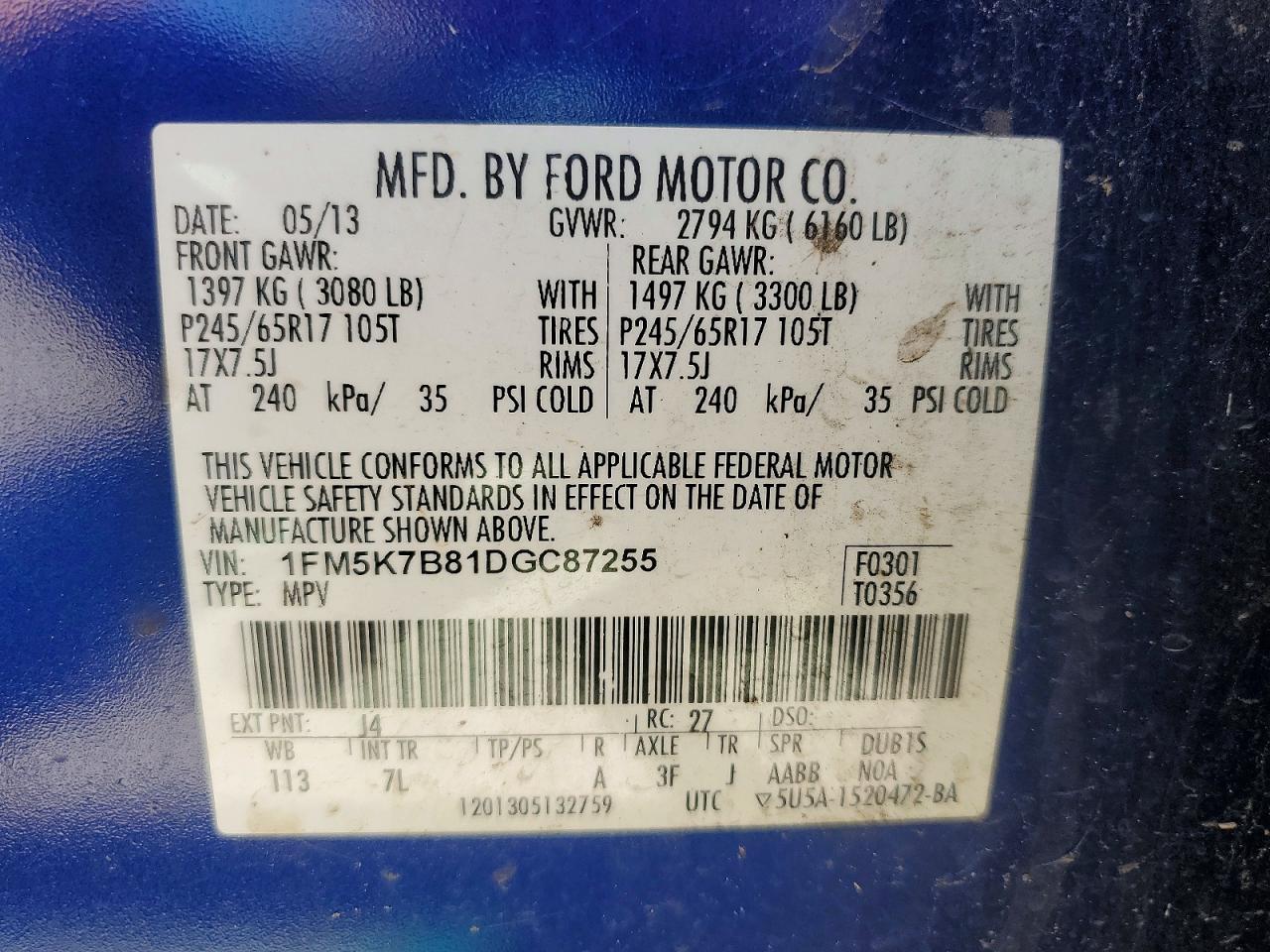 2013 Ford Explorer Blue vin: 1FM5K7B81DGC87255