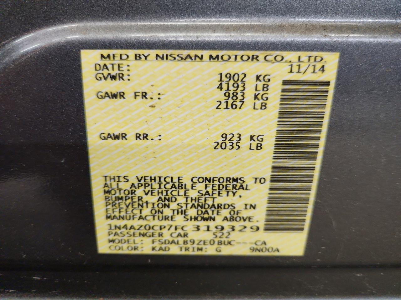2015 Nissan Leaf S Silver vin: 1N4AZ0CP7FC319329