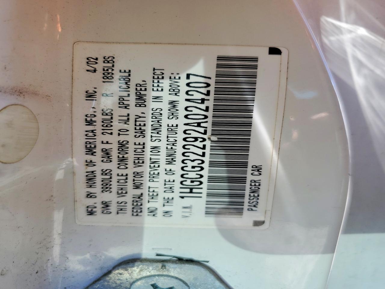 2002 Honda Accord Se White vin: 1HGCG32292A024207