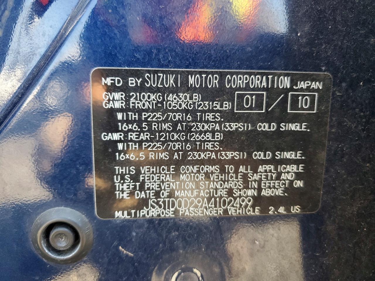 2010 Suzuki Grand Vitara Premium Blue vin: JS3TD0D29A4102499