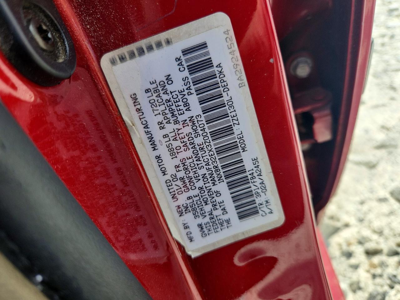 2003 Toyota Corolla Ce Red vin: 1NXBR32EX3Z004073
