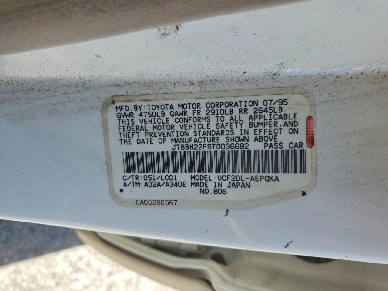 1996 Lexus Ls 400 White vin: JT8BH22F8T0036682