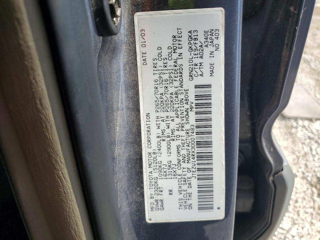 2003 Toyota 4runner Sport Edition Gray vin: JTEZU14RX30007483