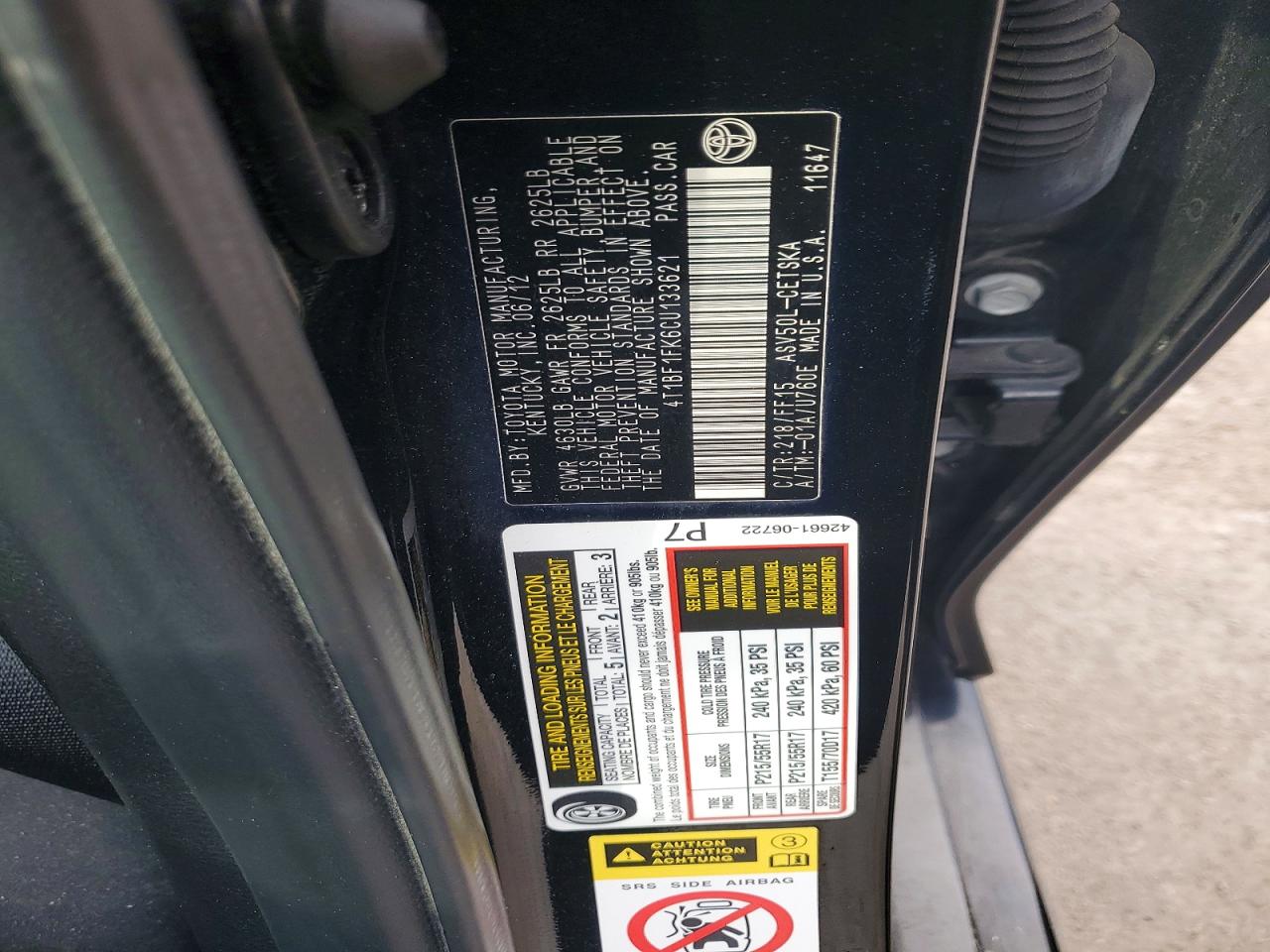 2012 Toyota Camry Se Black vin: 4T1BF1FK6CU133621