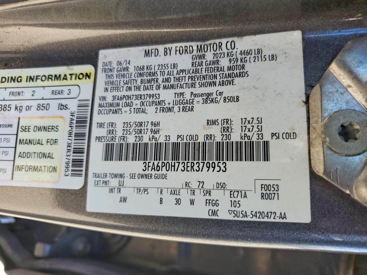 2014 Ford Fusion Se Gray vin: 3FA6P0H73ER379953