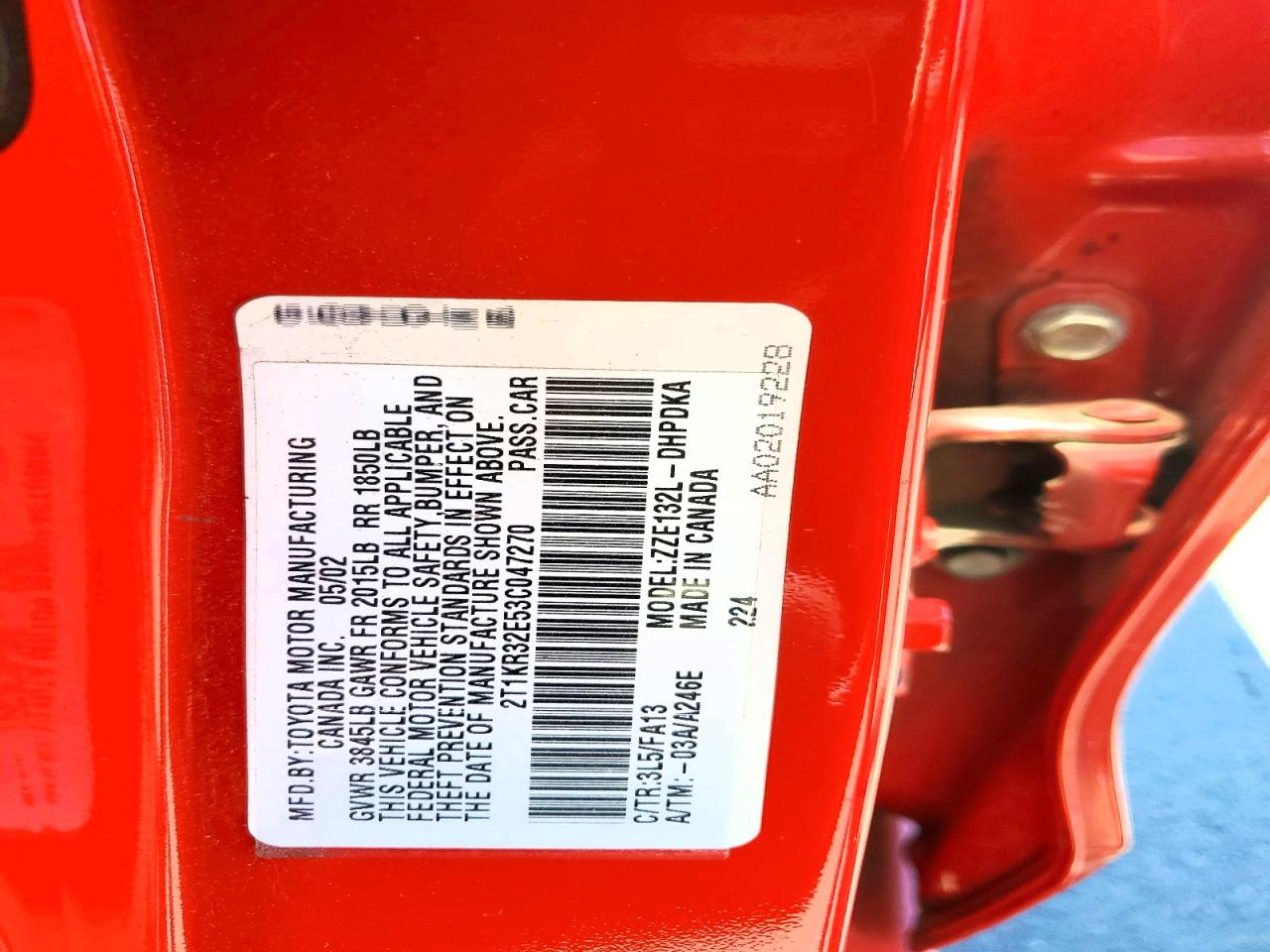 2003 Toyota Corolla Matrix Xr Red vin: 2T1KR32E53C047270