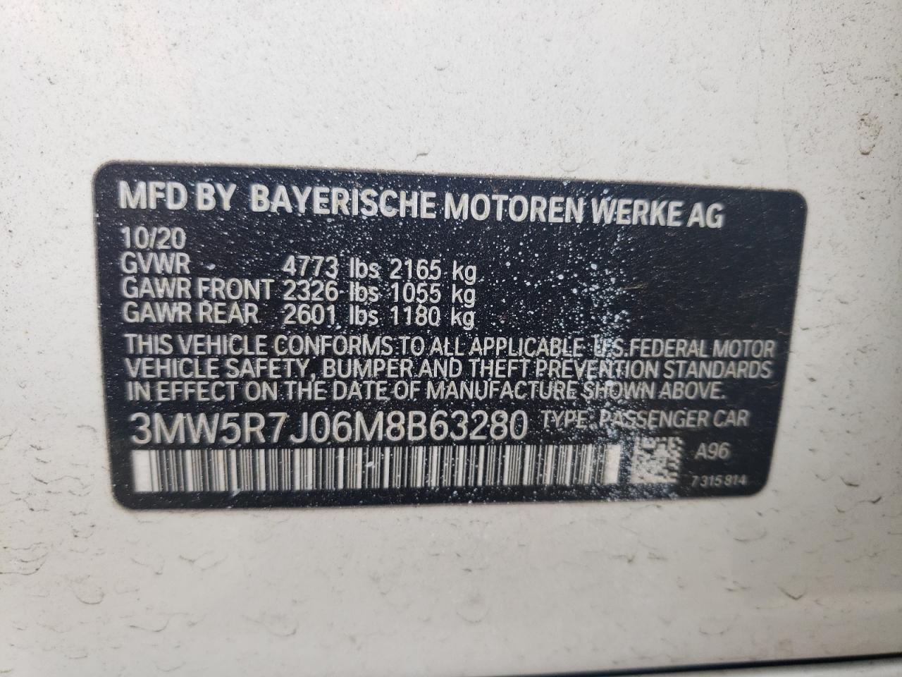 2021 Bmw 330xi    White vin: 3MW5R7J06M8B63280