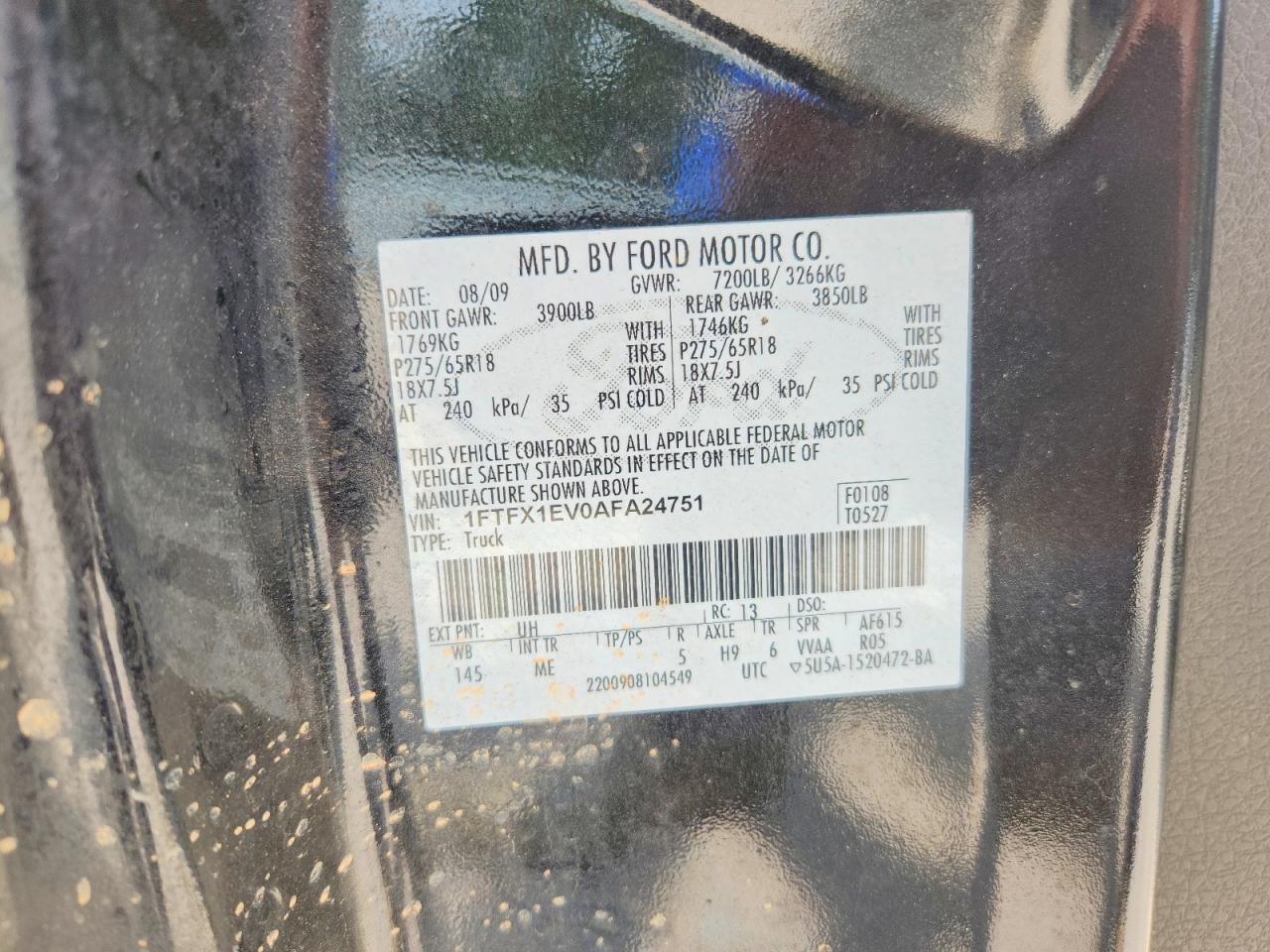 2010 Ford F150 Super Cab Black vin: 1FTFX1EV0AFA24751