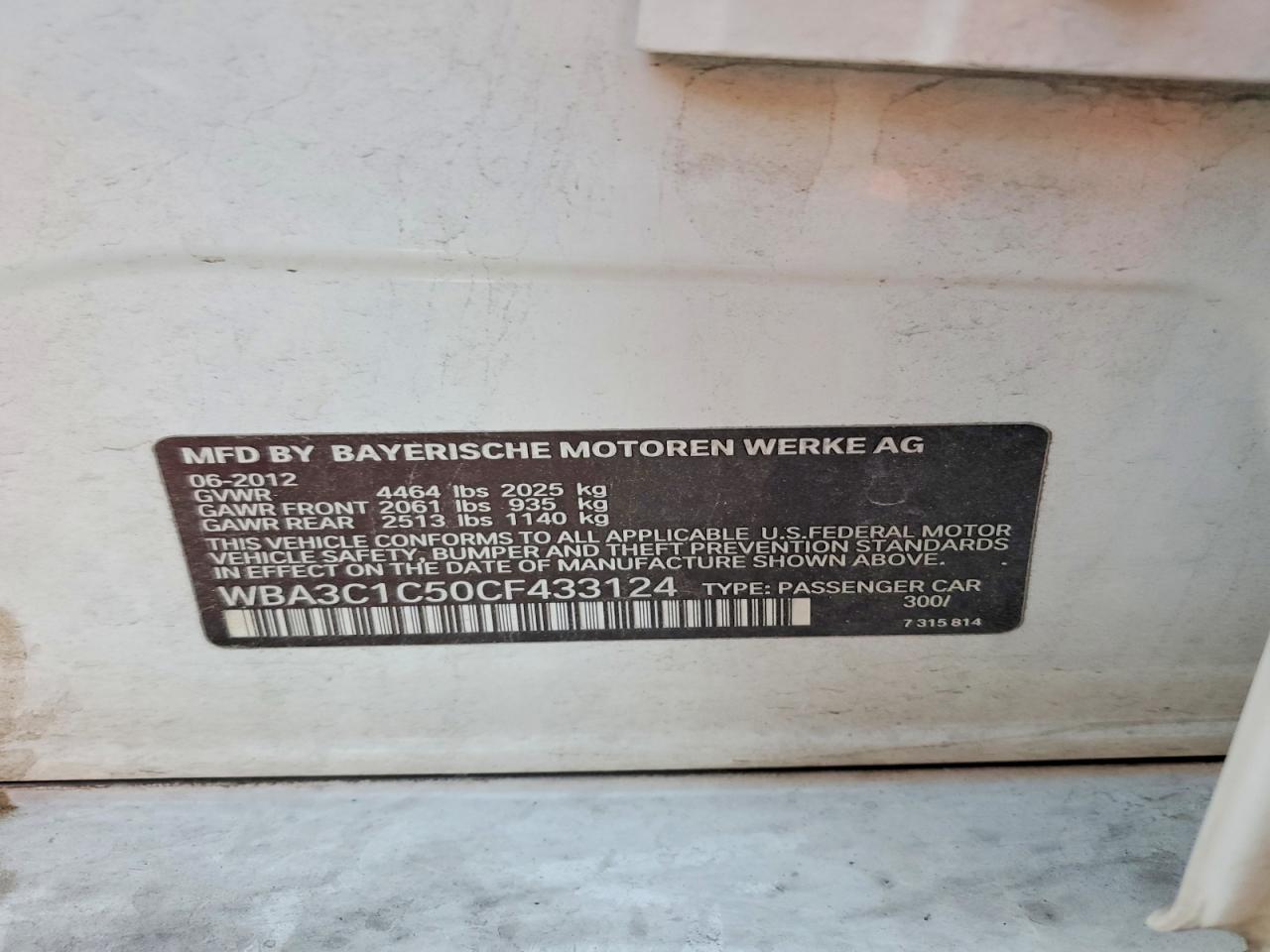 2012 Bmw 328 I Sulev White vin: WBA3C1C50CF433124