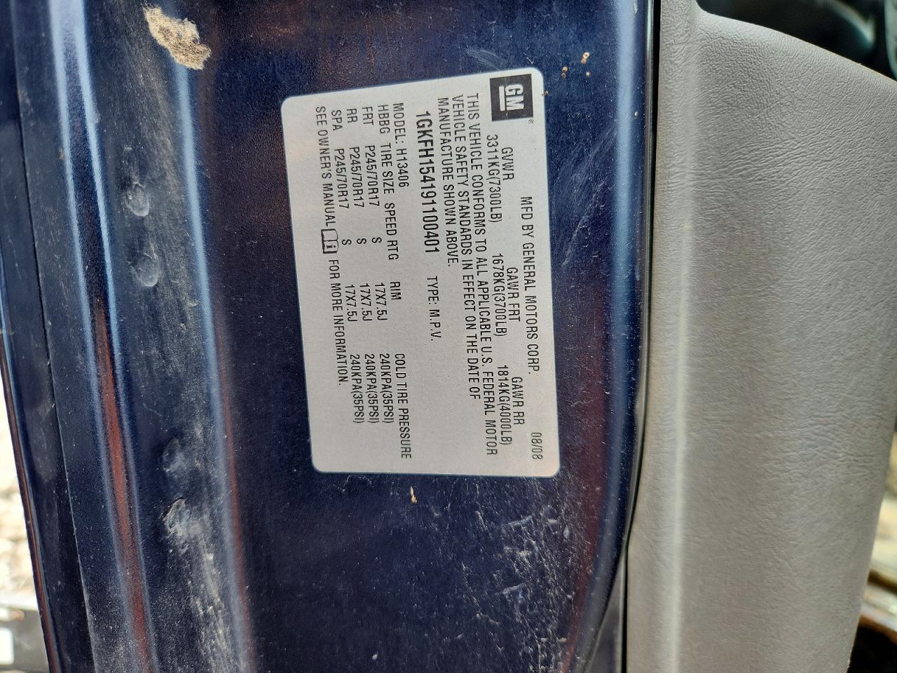 2009 Gmc Savana G1500 Blue vin: 1GKFH154191100401