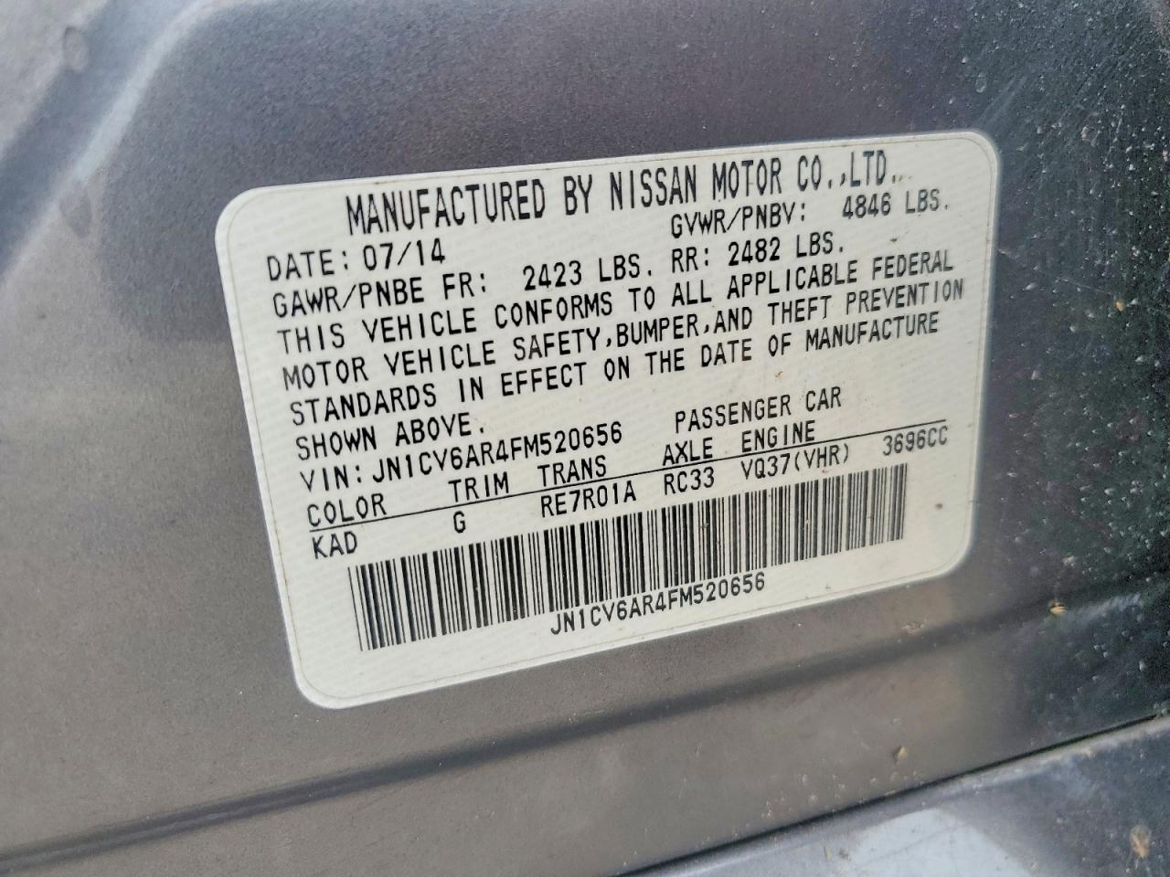 2015 Infiniti Q40 Base Gray vin: JN1CV6AR4FM520656