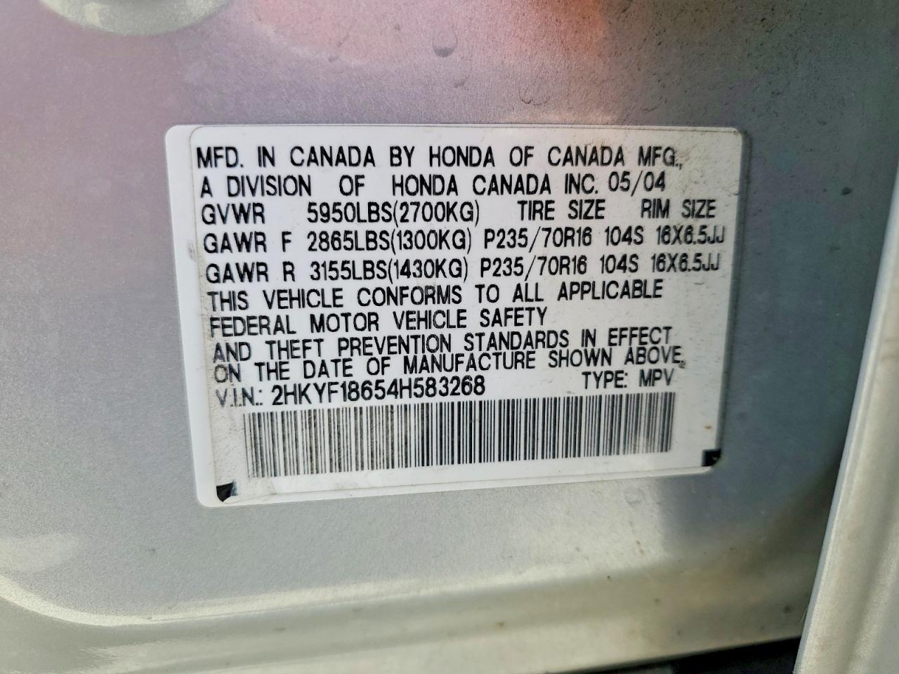 2004 Honda Pilot Exl Серебряный vin: 2HKYF18654H583268