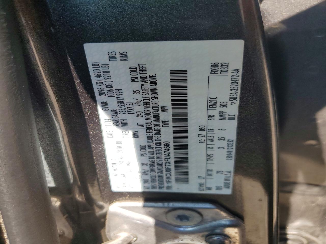 2015 Ford Escape S Gray vin: 1FMCU0F7XFUA74660