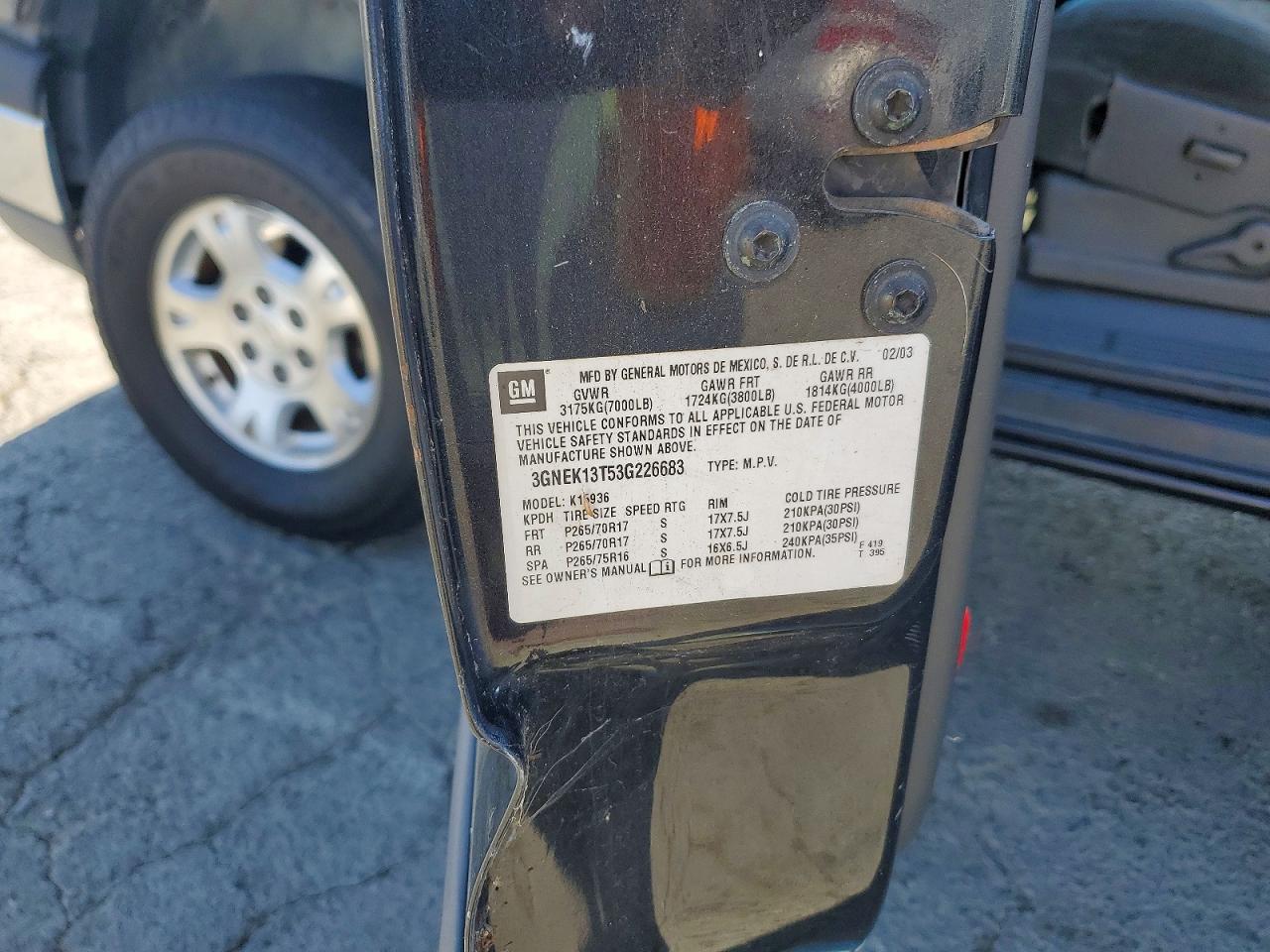 2003 Chevrolet Avalanche K1500 Charcoal vin: 3GNEK13T53G226683