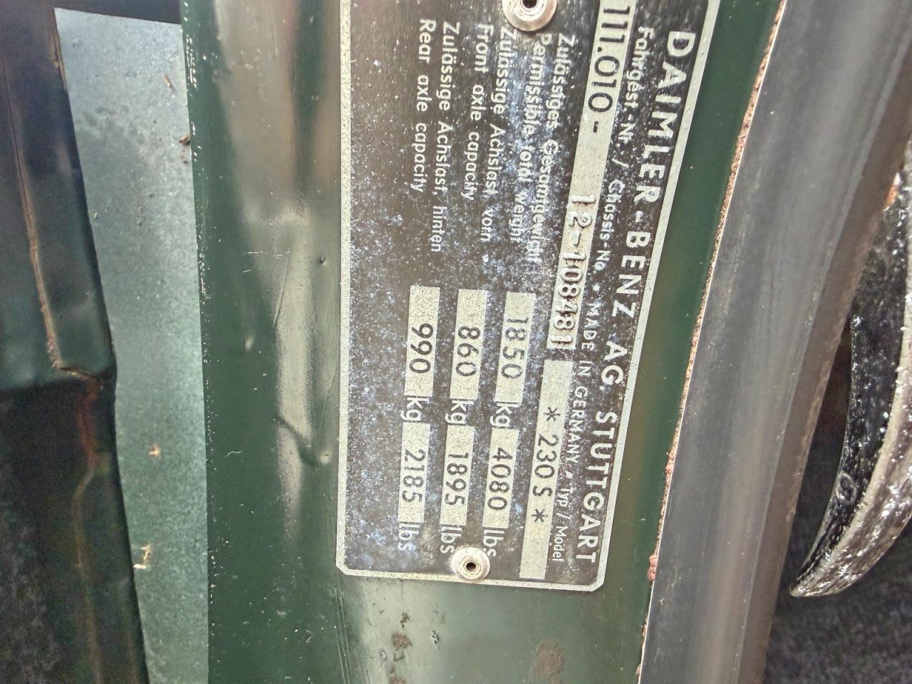1968 Mercedes-benz 230s Automatic Green vin: 11101012108481