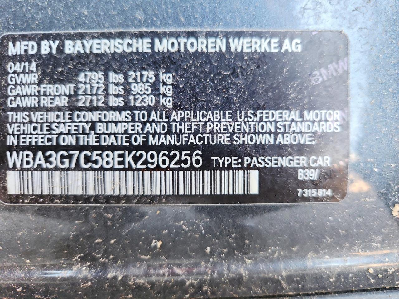 2014 Bmw 328 Xi Gray vin: WBA3G7C58EK296256
