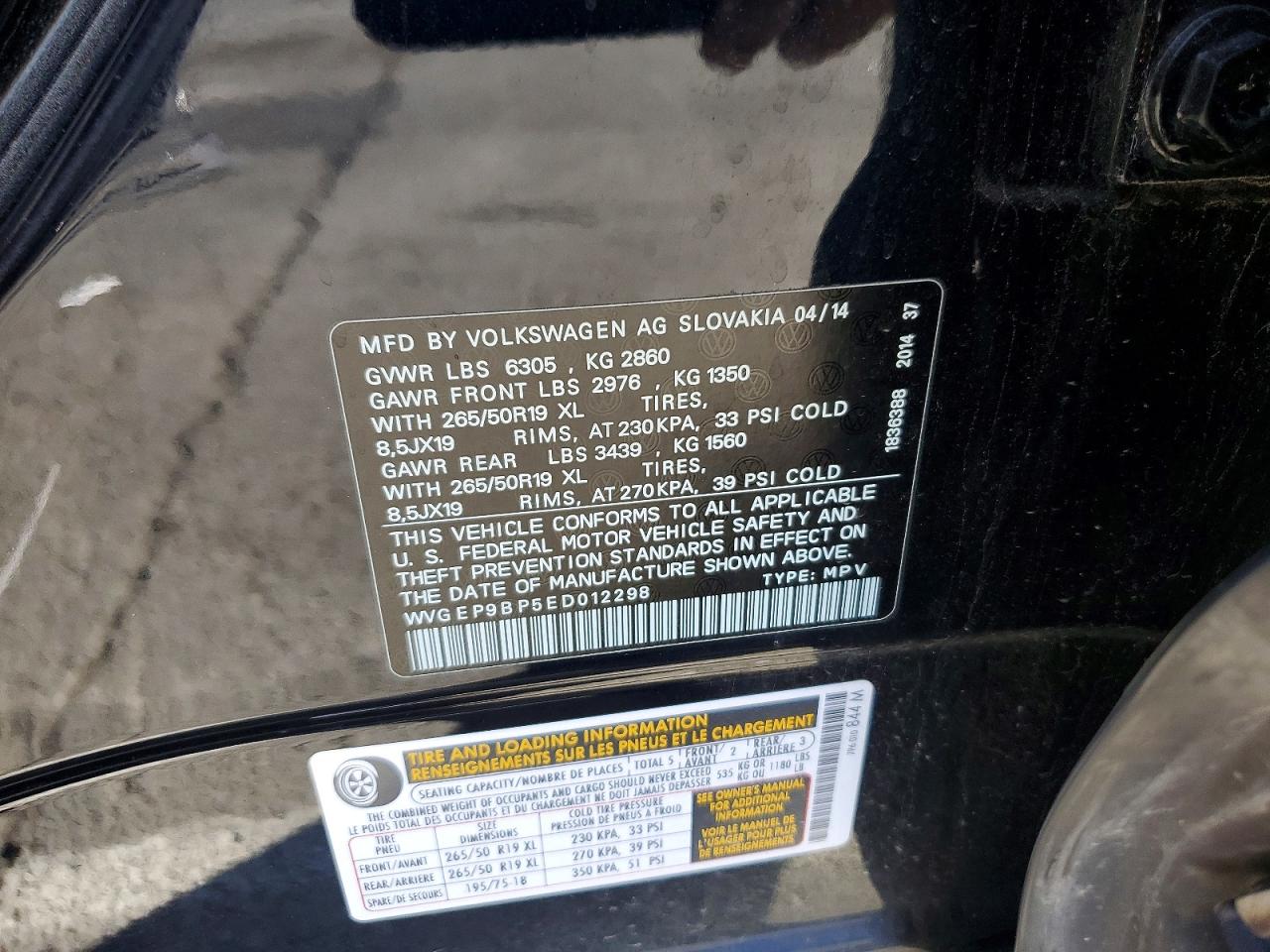 2014 Volkswagen Touareg V6 Tdi Black vin: WVGEP9BP5ED012298
