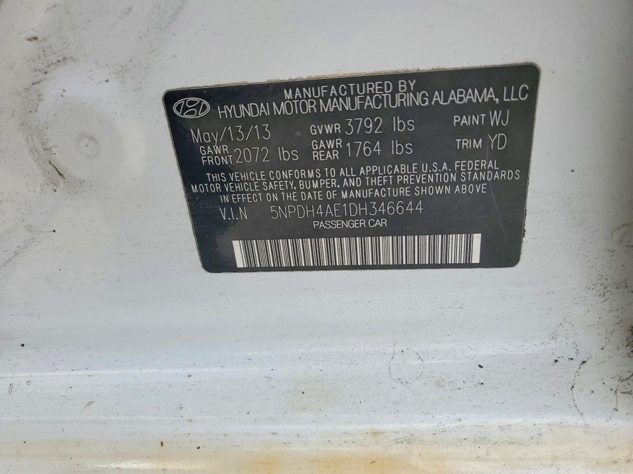 2013 Hyundai Elantra Gls White vin: 5NPDH4AE1DH346644